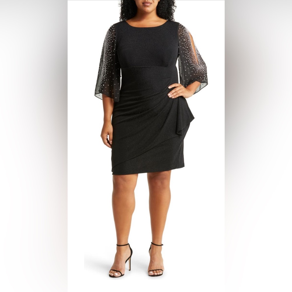 Alex Evenings Rhinestone Flutter Sleeve Sheath Dress